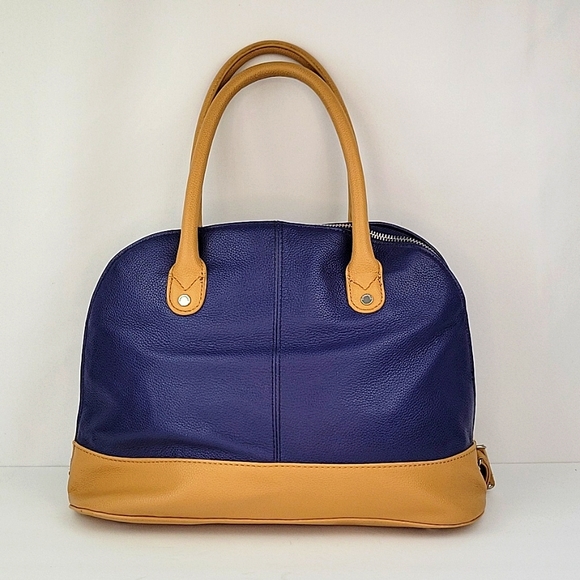 Tignanello Pebbled Leather Color Block Shoulder Bag Navy & Tan - Picture 1 of 16